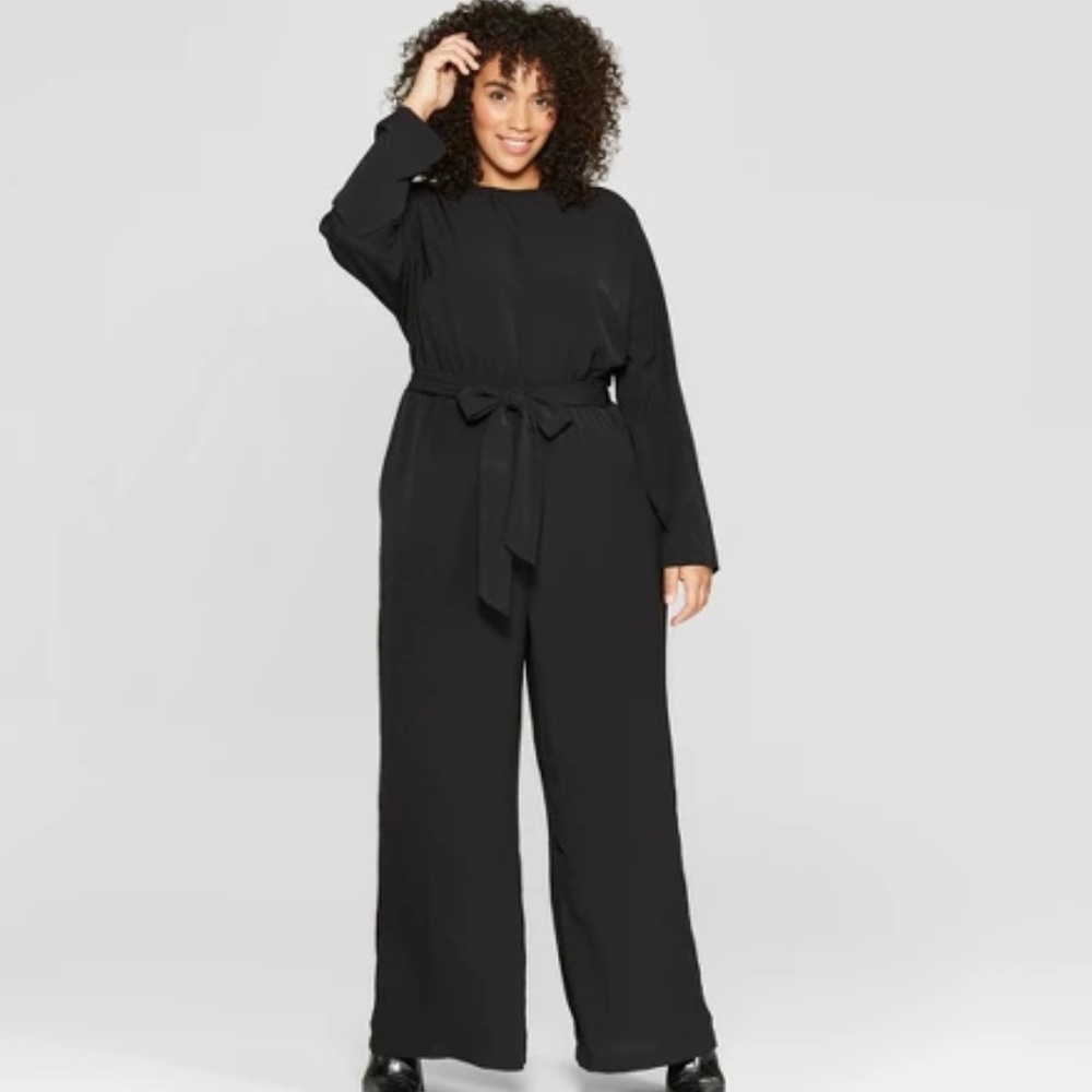 Women's Plus Size Long Sleeve Crew Neck Jumpsuit